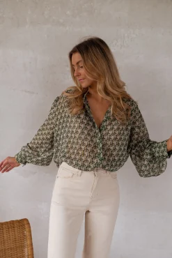 Chemisiers & Blouses-EASY-CLOTHES Chemise Regina - verte à motifsEasy Clothes Verte à motifs       