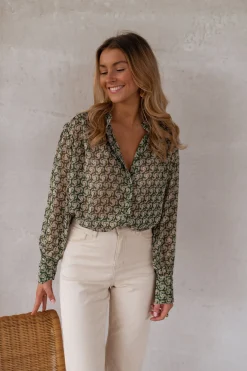 Chemisiers & Blouses-EASY-CLOTHES Chemise Regina - verte à motifsEasy Clothes Verte à motifs       