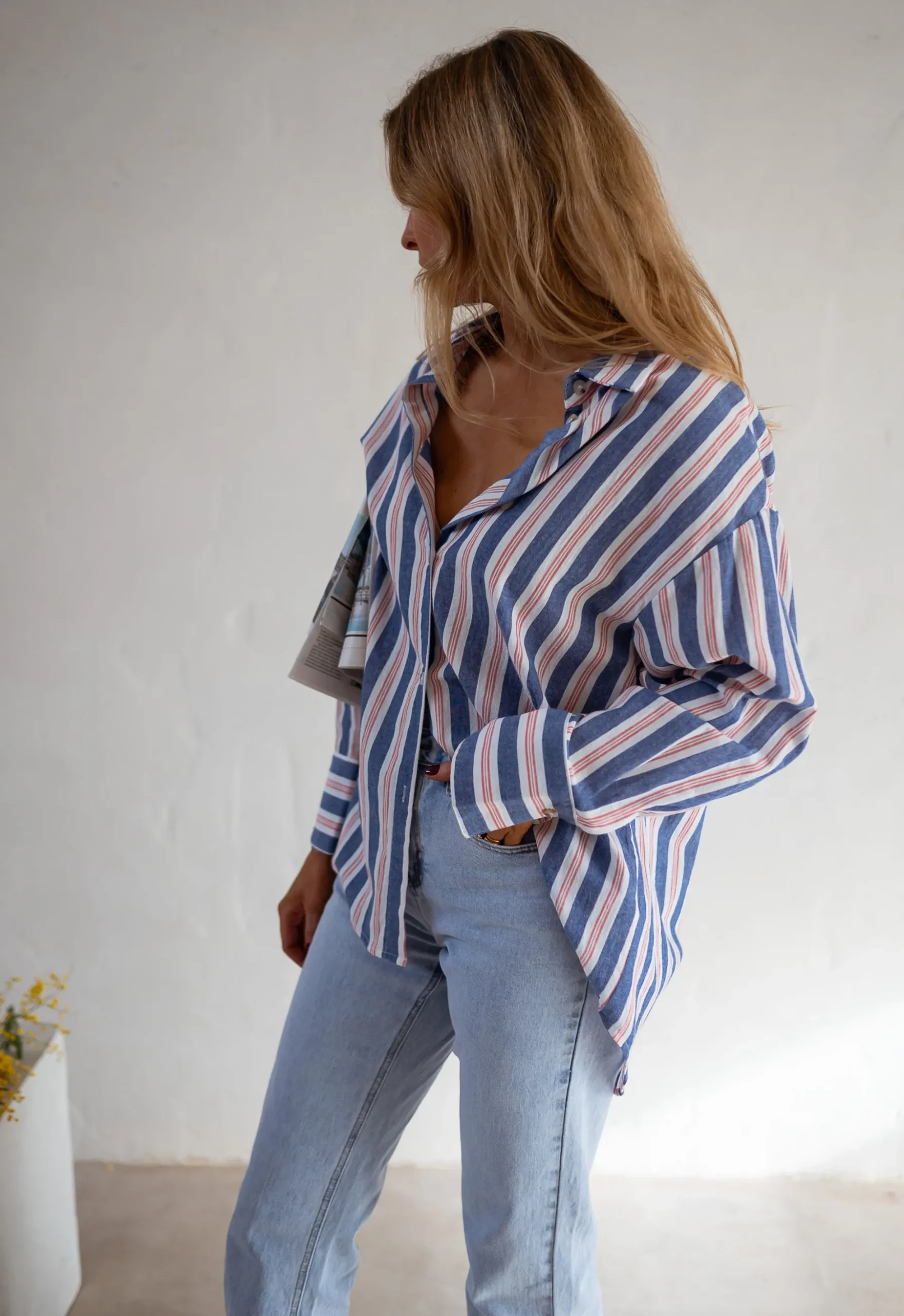 Chemisiers & Blouses-EASY-CLOTHES Chemise Sally - Lignes Bleues - Loose & FluideEasy Clothes À lignes bleues