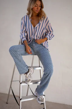 Chemisiers & Blouses-EASY-CLOTHES Chemise Sally - Lignes Bleues - Loose & FluideEasy Clothes À lignes bleues