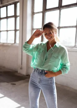 Chemisiers & Blouses-EASY-CLOTHES Chemise Sasou verte d’eau | Chemise transparente femme | Prêt-à-porter en ligne | Easy Clothes Verte d’eau
