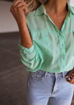 Chemisiers & Blouses-EASY-CLOTHES Chemise Sasou verte d’eau | Chemise transparente femme | Prêt-à-porter en ligne | Easy Clothes Verte d’eau       