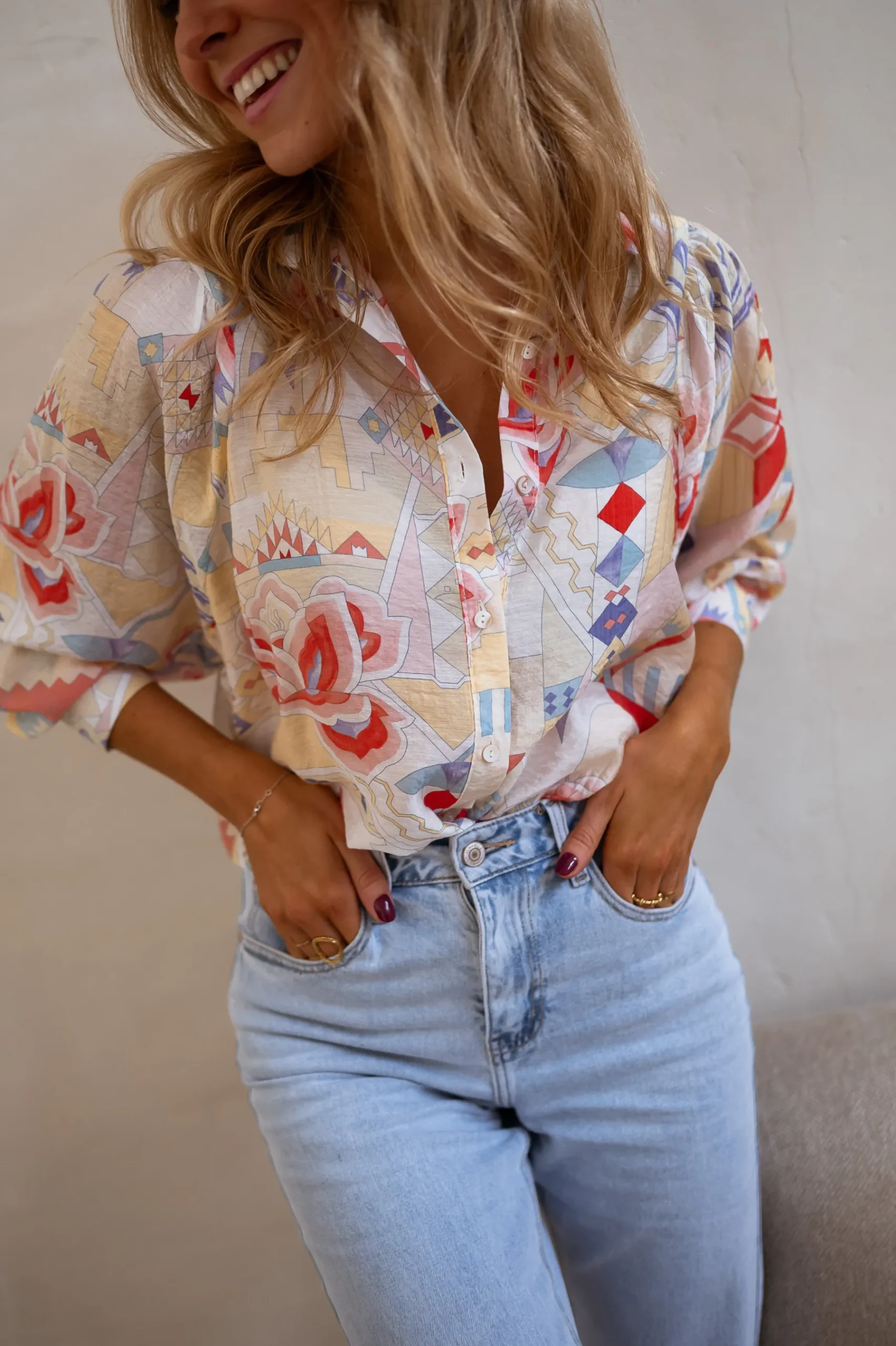 Chemisiers & Blouses-EASY-CLOTHES Chemise Soélie - Colorée - Motifs GéométriquesEasy Clothes À motifs       
