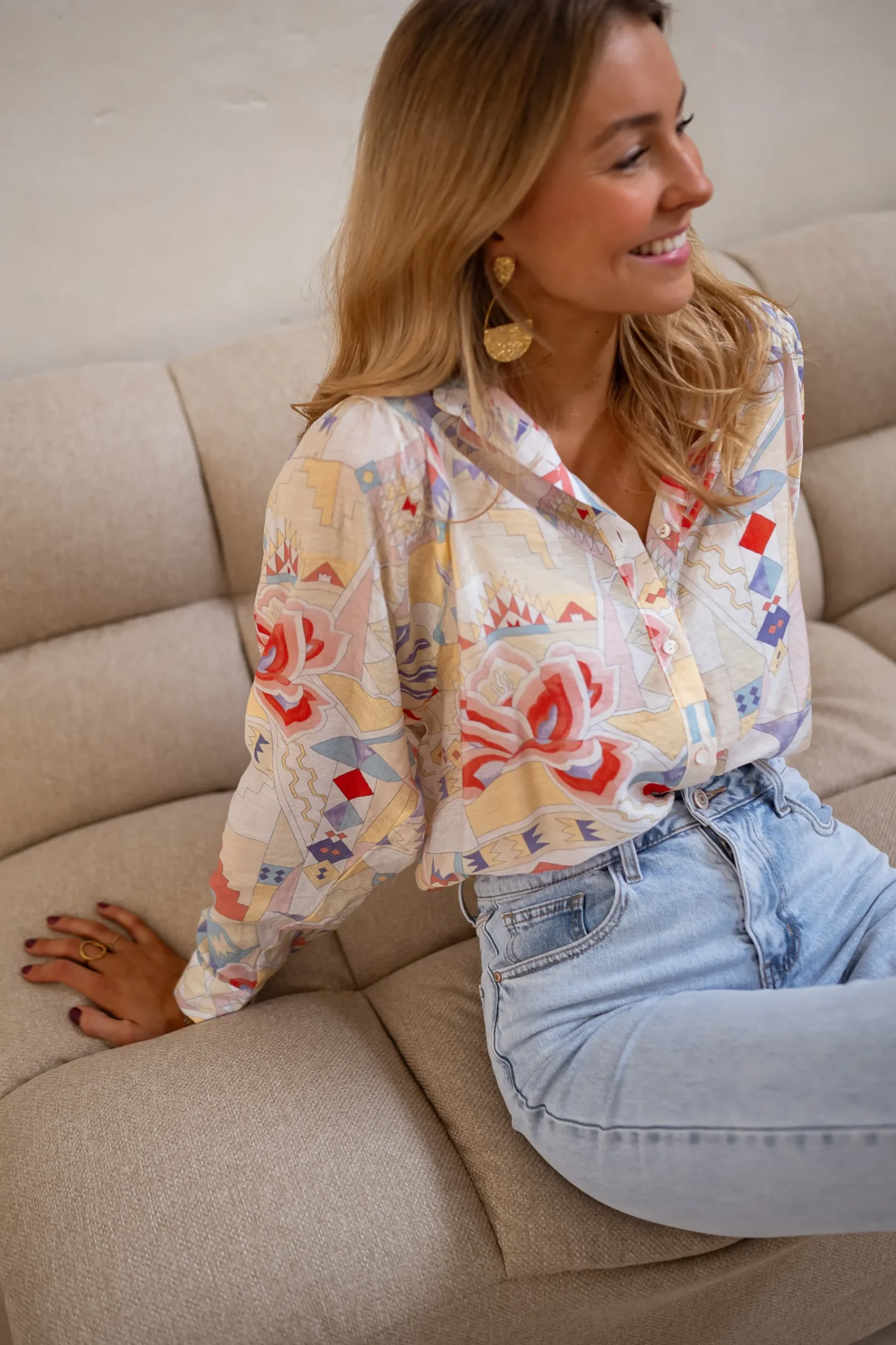 Chemisiers & Blouses-EASY-CLOTHES Chemise Soélie - Colorée - Motifs GéométriquesEasy Clothes À motifs       