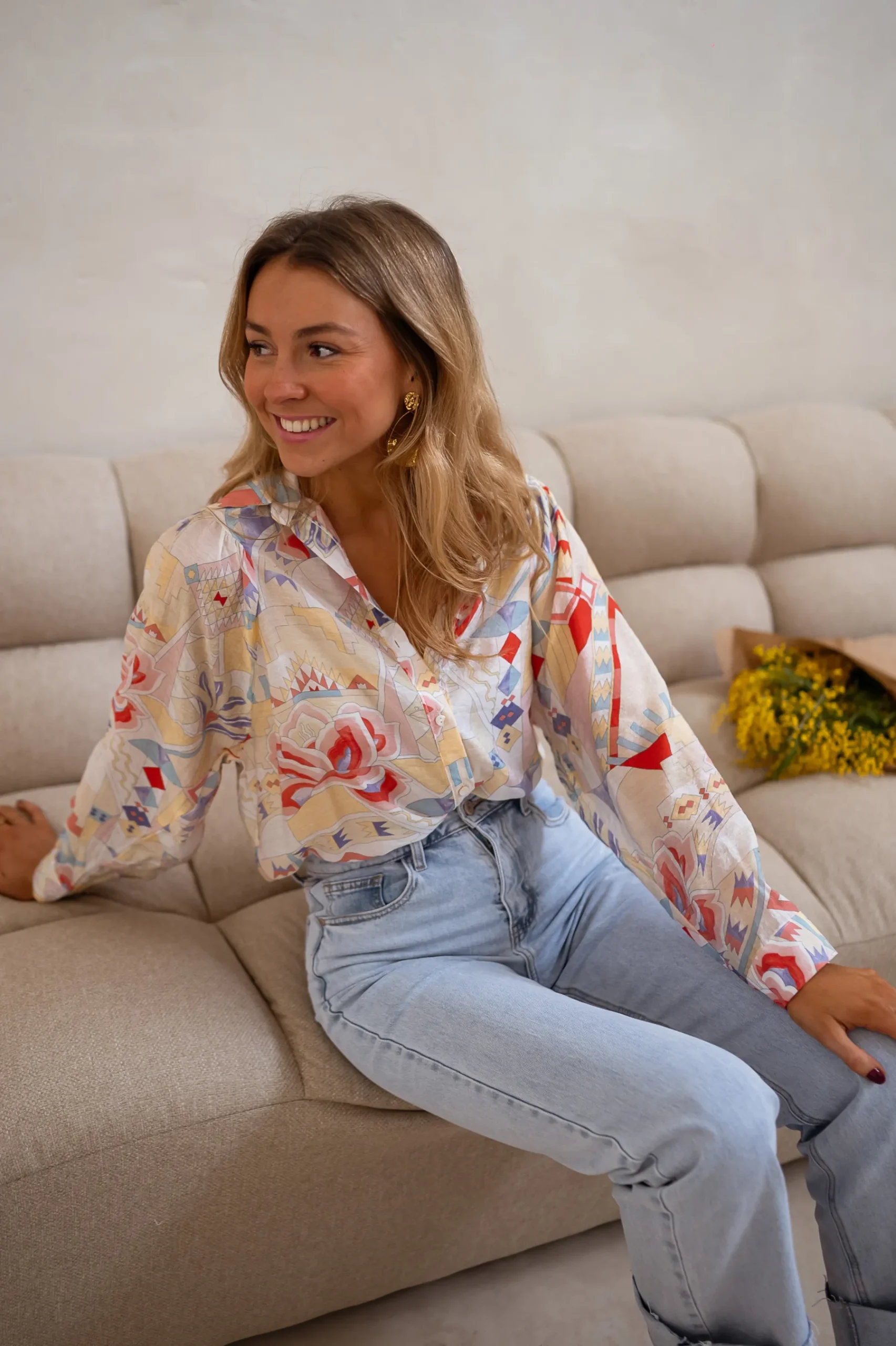 Chemisiers & Blouses-EASY-CLOTHES Chemise Soélie - Colorée - Motifs GéométriquesEasy Clothes À motifs       