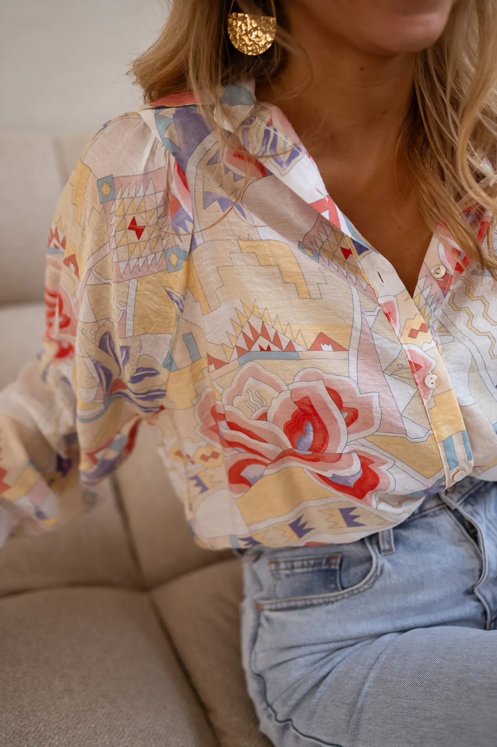 Chemisiers & Blouses-EASY-CLOTHES Chemise Soélie - Colorée - Motifs GéométriquesEasy Clothes À motifs       