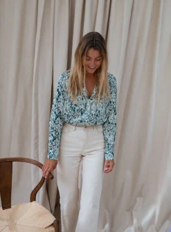 Chemisiers & Blouses-EASY-CLOTHES Chemise Suzy - verte à motifsEasy Clothes Verte à motifs       