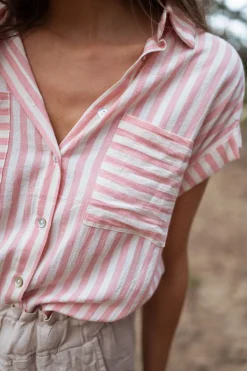 Chemisiers & Blouses-EASY-CLOTHES Chemise Tessy à lignes - roseEasy Clothes Rose