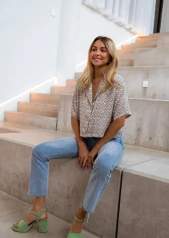Chemisiers & Blouses-EASY-CLOTHES Chemise Tia verte à motifs | Chemise crop oversized | Prêt-à-porter en ligne | Easy Clothes