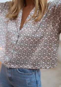Chemisiers & Blouses-EASY-CLOTHES Chemise Tia verte à motifs | Chemise crop oversized | Prêt-à-porter en ligne | Easy Clothes