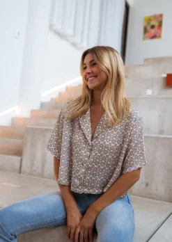 Chemisiers & Blouses-EASY-CLOTHES Chemise Tia verte à motifs | Chemise crop oversized | Prêt-à-porter en ligne | Easy Clothes