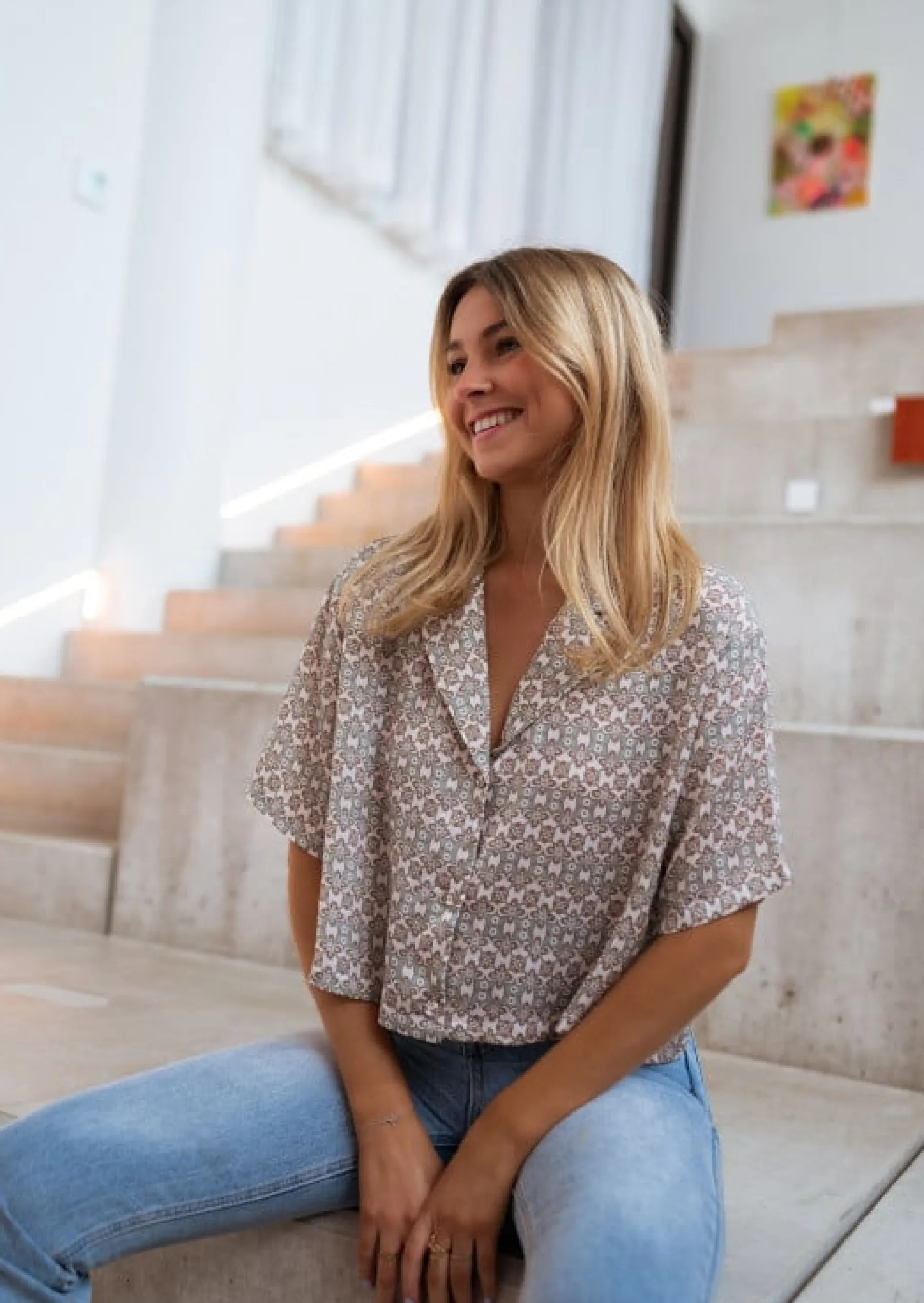 Chemisiers & Blouses-EASY-CLOTHES Chemise Tia verte à motifs | Chemise crop oversized | Prêt-à-porter en ligne | Easy Clothes