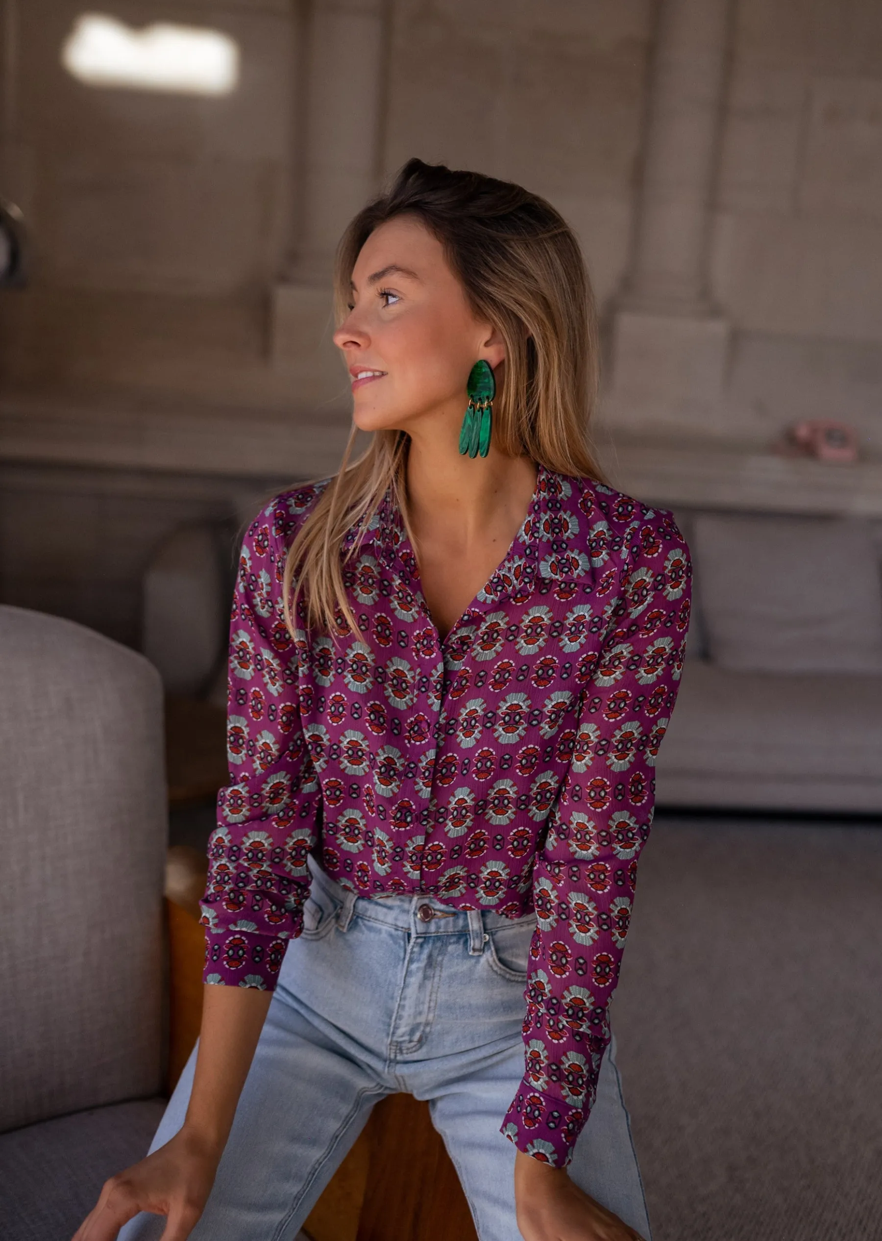 Chemisiers & Blouses-EASY-CLOTHES Chemise Timothy - mauve à motifsEasy Clothes Mauve à motifs