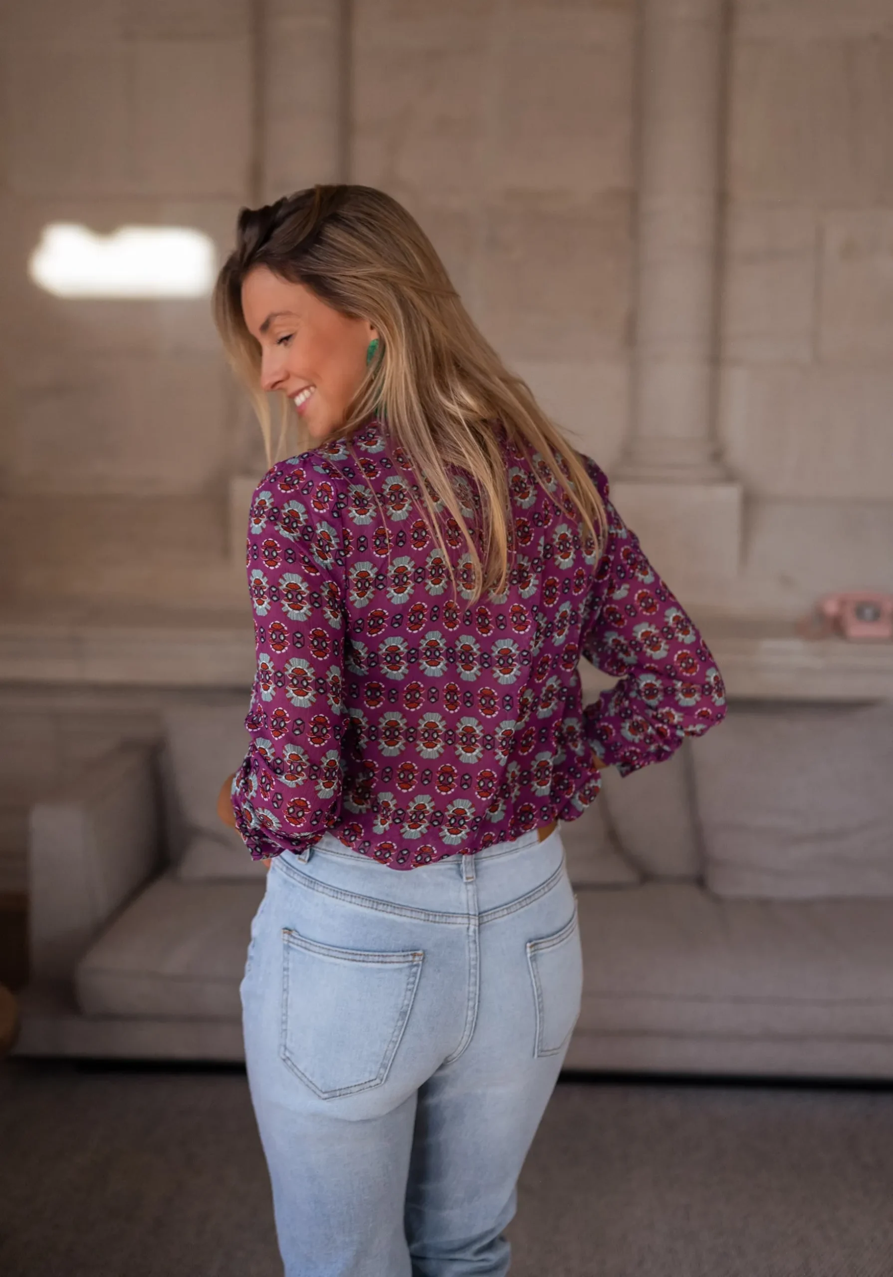 Chemisiers & Blouses-EASY-CLOTHES Chemise Timothy - mauve à motifsEasy Clothes Mauve à motifs