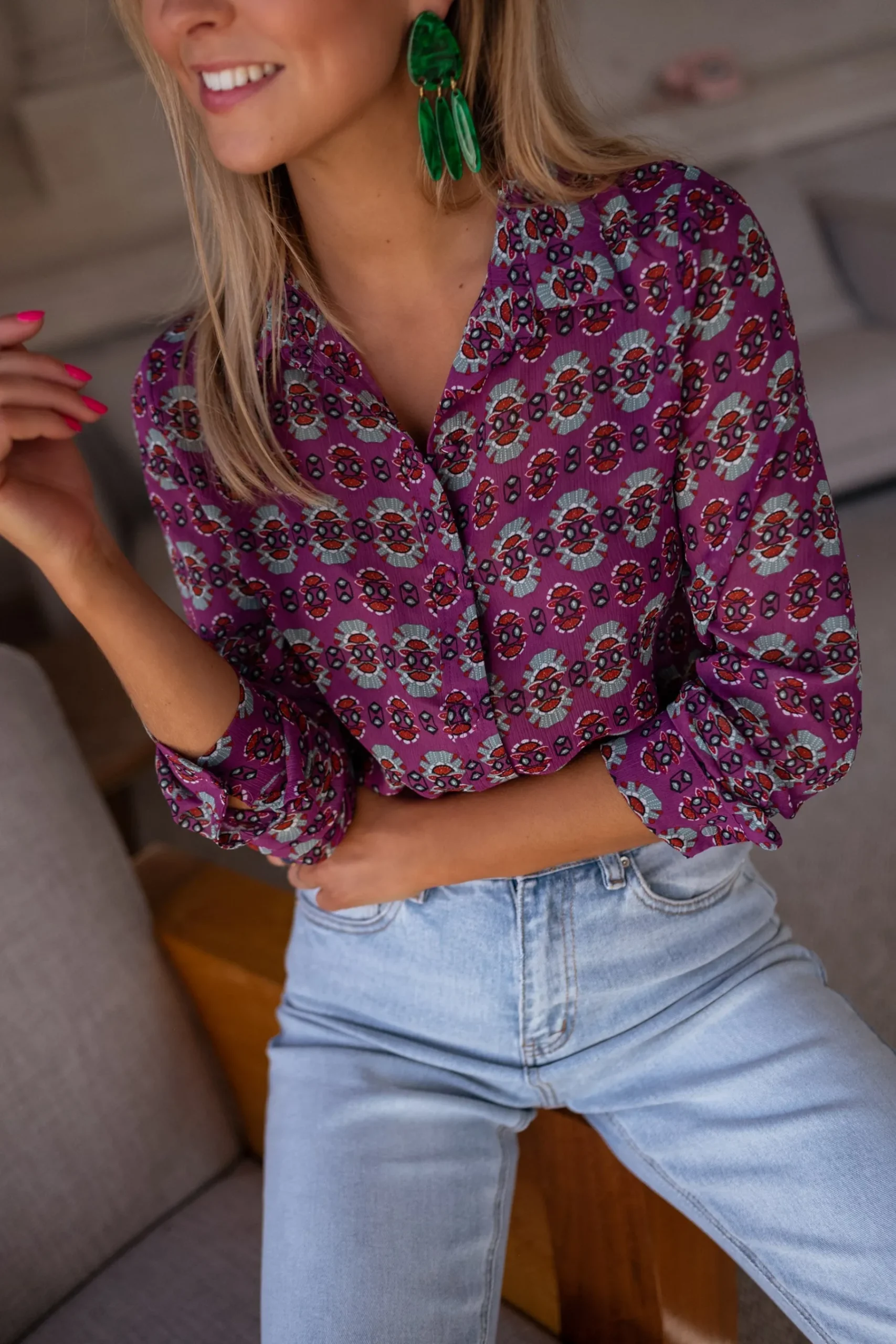 Chemisiers & Blouses-EASY-CLOTHES Chemise Timothy - mauve à motifsEasy Clothes Mauve à motifs