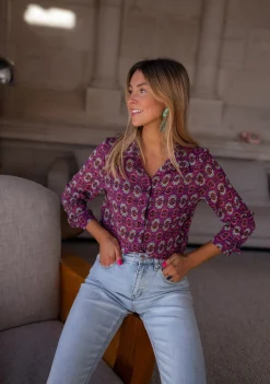 Chemisiers & Blouses-EASY-CLOTHES Chemise Timothy - mauve à motifsEasy Clothes Mauve à motifs