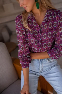 Chemisiers & Blouses-EASY-CLOTHES Chemise Timothy - mauve à motifsEasy Clothes Mauve à motifs