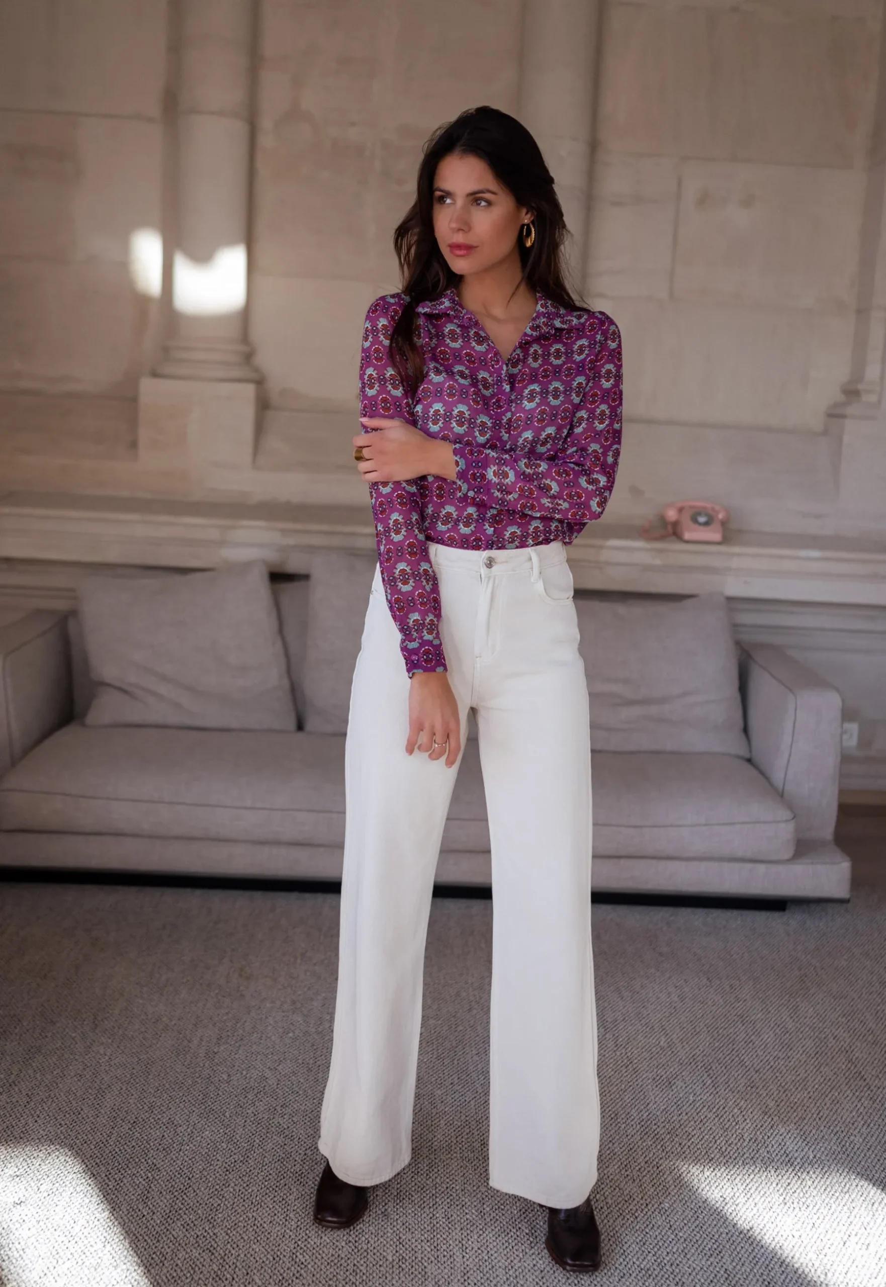 Chemisiers & Blouses-EASY-CLOTHES Chemise Timothy - mauve à motifsEasy Clothes Mauve à motifs