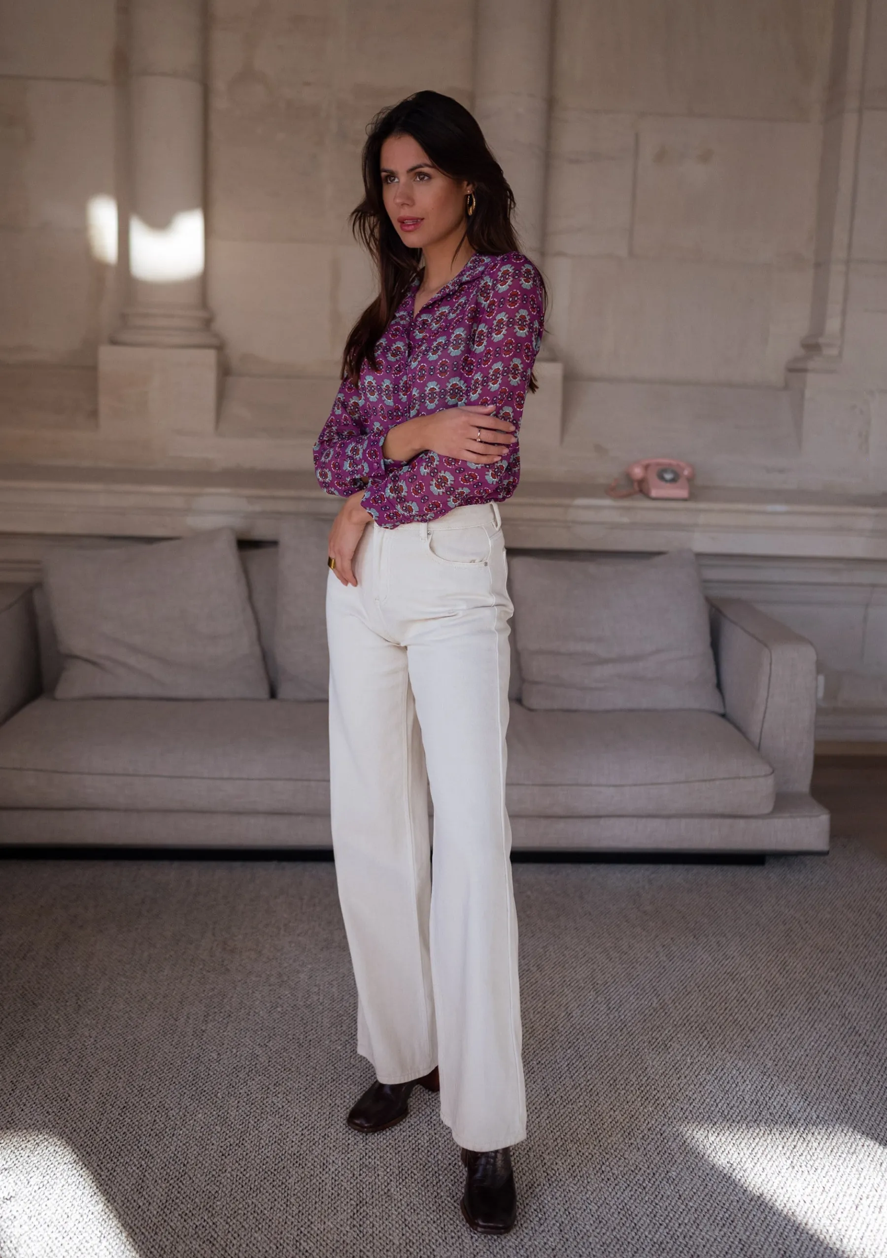 Chemisiers & Blouses-EASY-CLOTHES Chemise Timothy - mauve à motifsEasy Clothes Mauve à motifs