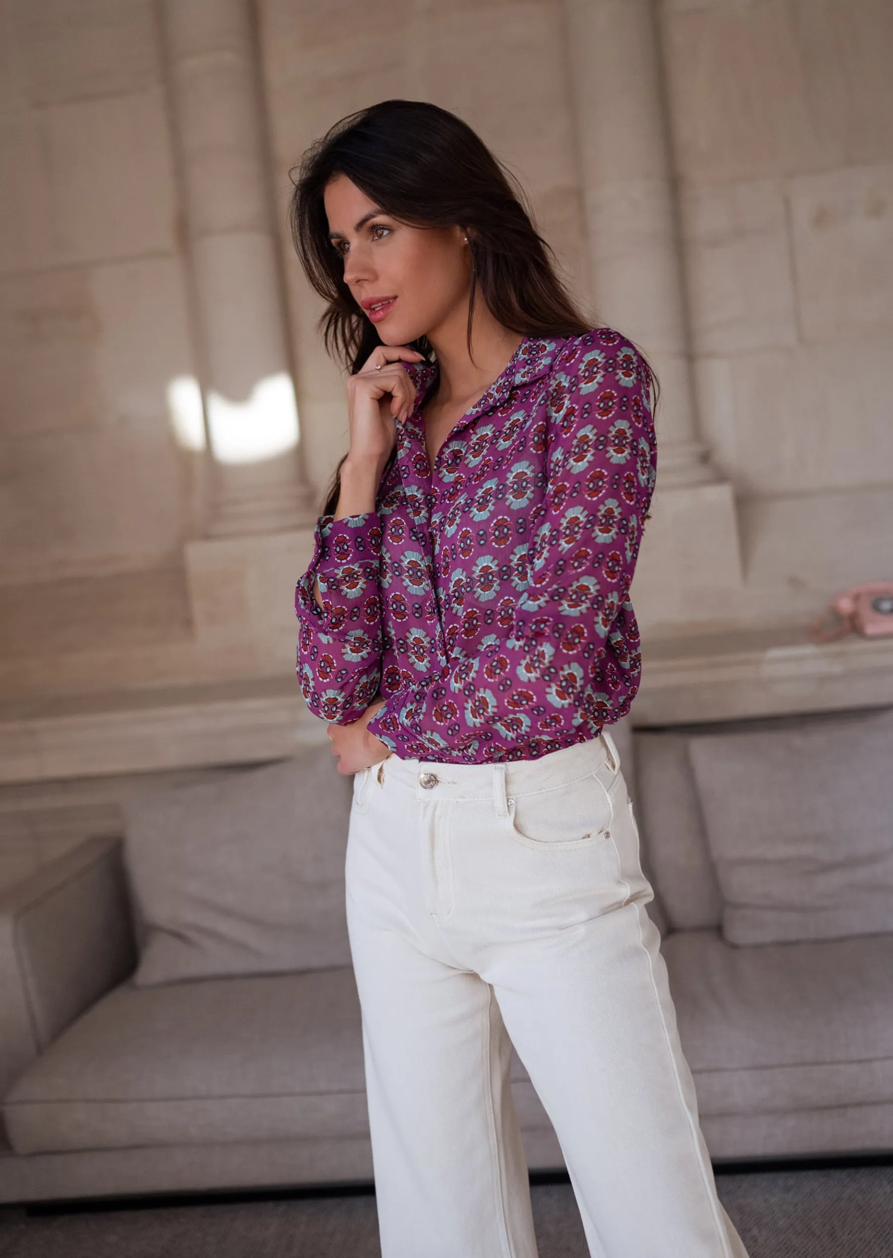 Chemisiers & Blouses-EASY-CLOTHES Chemise Timothy - mauve à motifsEasy Clothes Mauve à motifs
