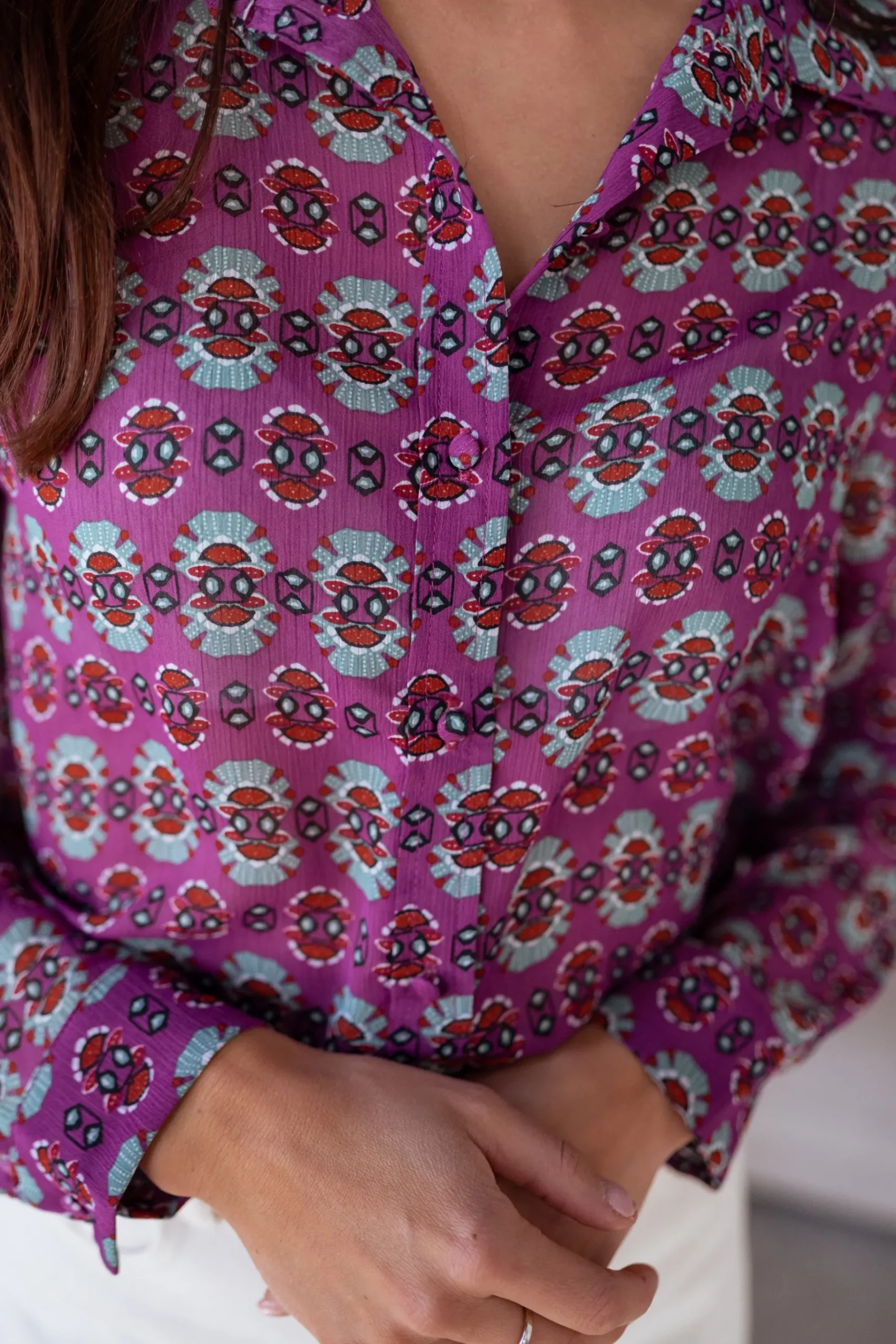 Chemisiers & Blouses-EASY-CLOTHES Chemise Timothy - mauve à motifsEasy Clothes Mauve à motifs