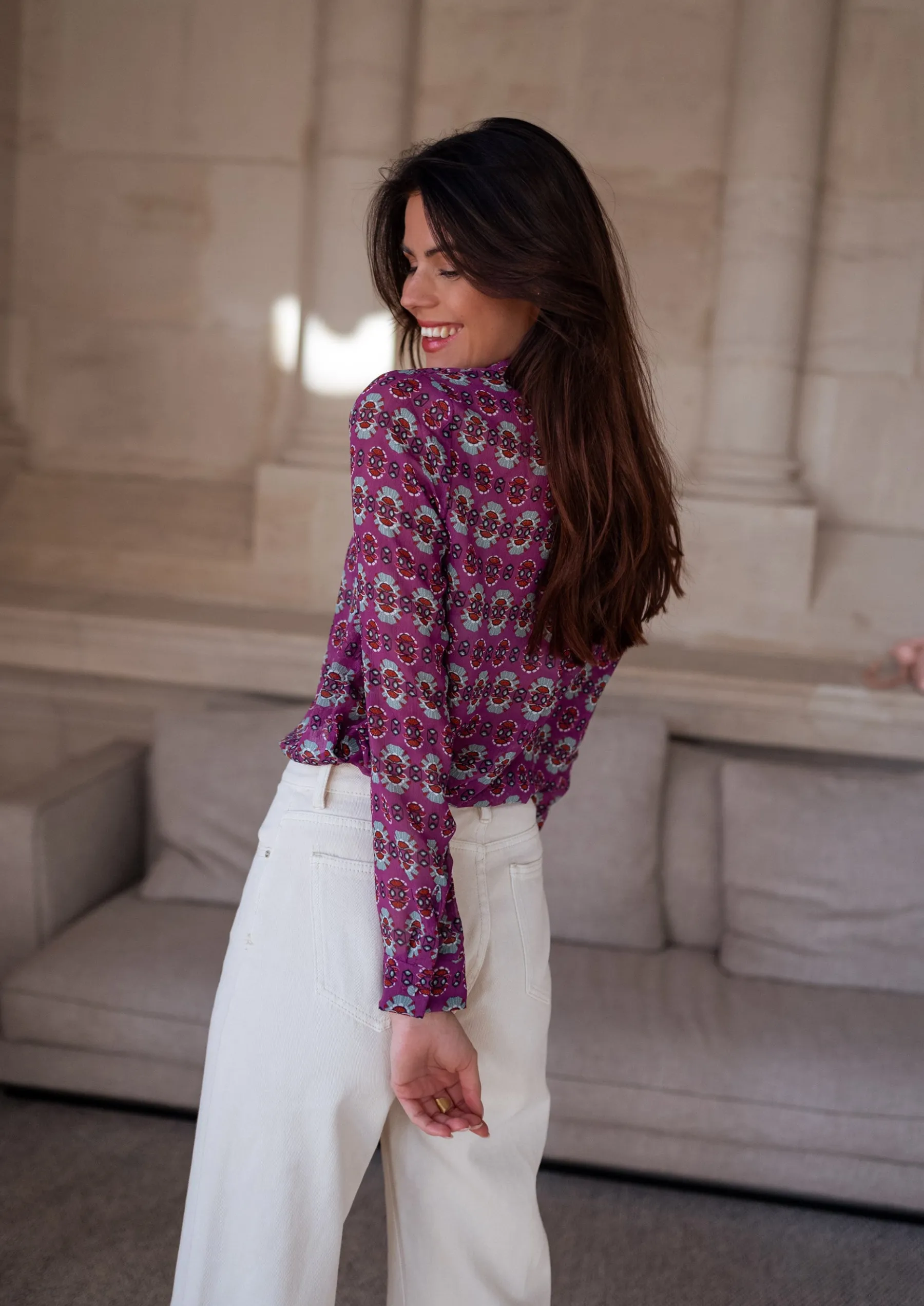 Chemisiers & Blouses-EASY-CLOTHES Chemise Timothy - mauve à motifsEasy Clothes Mauve à motifs