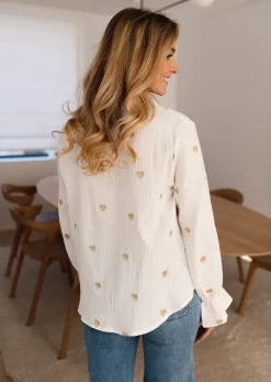 Chemisiers & Blouses-EASY-CLOTHES Chemise Vicky - blanche à coeurs dorésEasy Clothes Blanche à coeurs dorés       