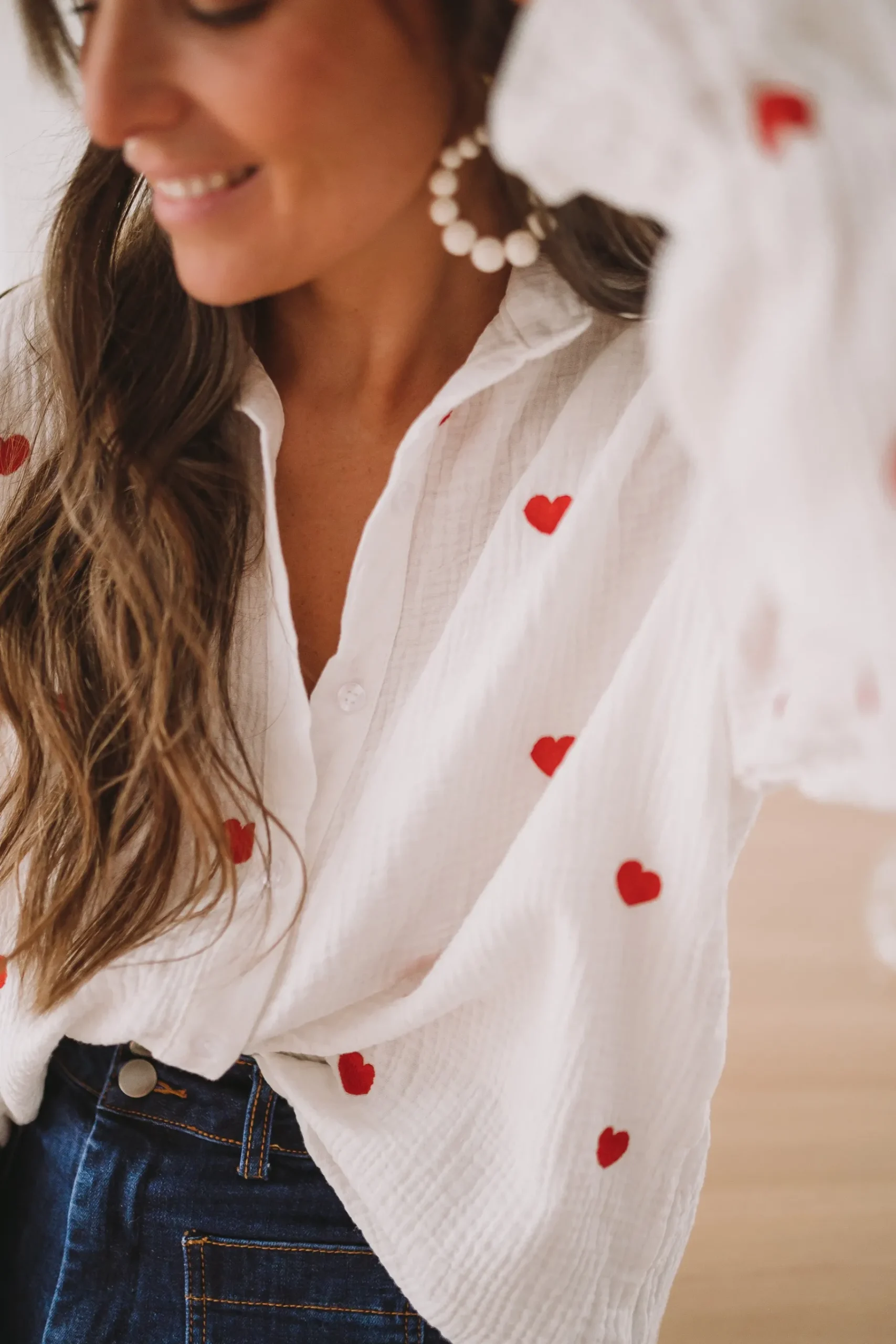 Chemisiers & Blouses-EASY-CLOTHES Chemise Vicky - blanche à coeurs rougesEasy Clothes Blanche à coeurs rouges