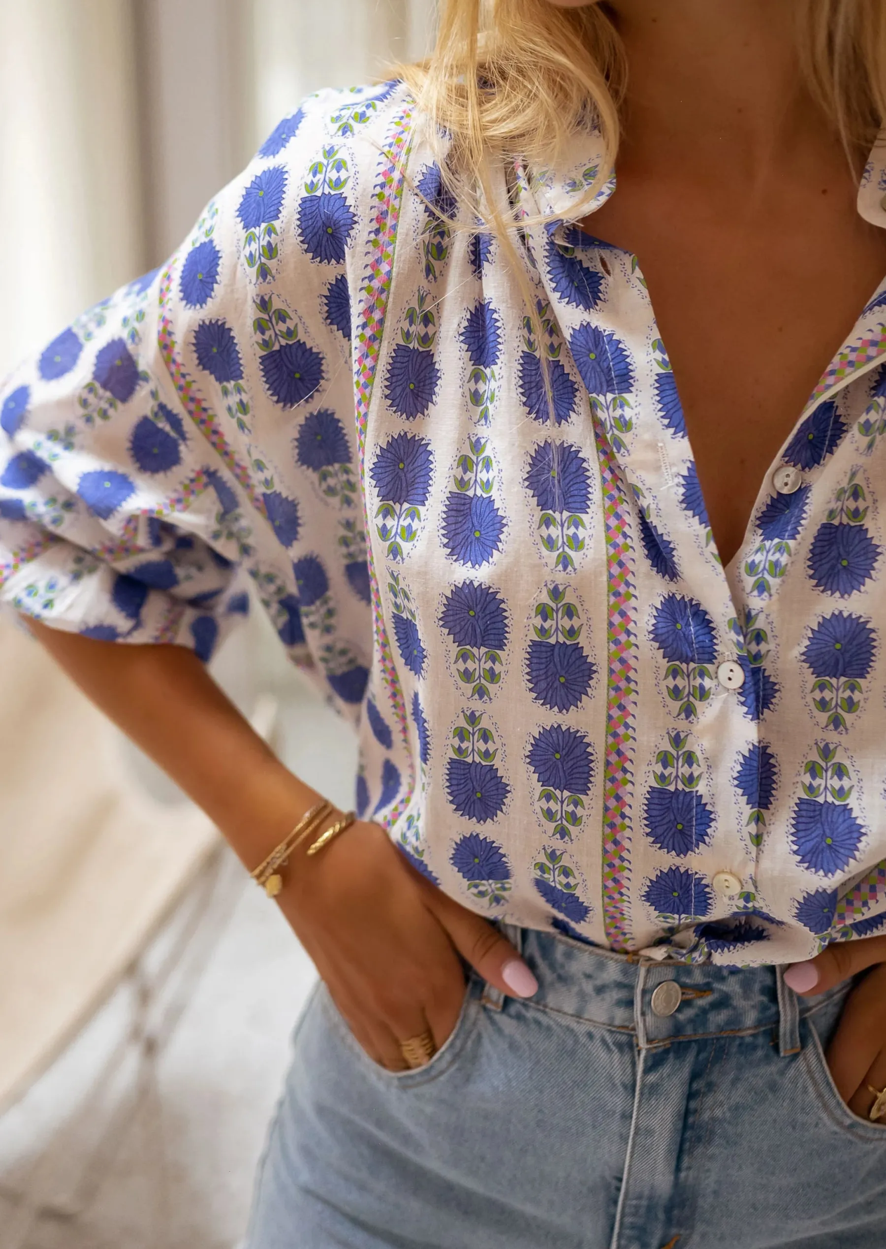 Chemisiers & Blouses-EASY-CLOTHES Chemisier Blanc - Marley - Avec Motifs - Doux & FluideEasy Clothes