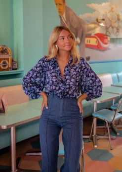 Chemisiers & Blouses-EASY-CLOTHES Chemisier Marfa Bleu à Motifs - Fluide & Léger - Easy Clothes Bleu       