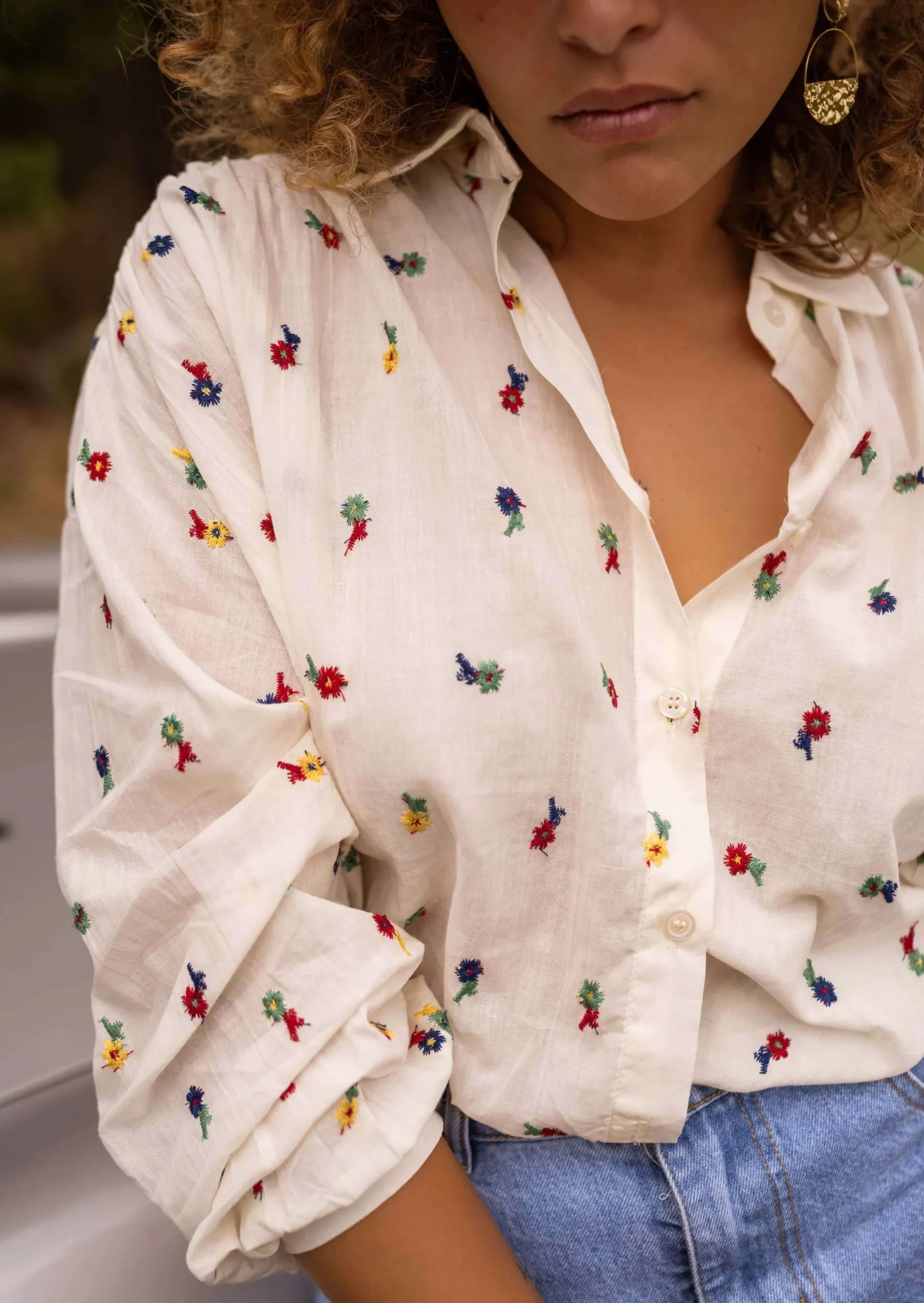 Chemisiers & Blouses-EASY-CLOTHES Chemisier Oriana - Motifs à Fleurs Tissés - Easy Clothes