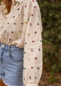 Chemisiers & Blouses-EASY-CLOTHES Chemisier Oriana - Motifs à Fleurs Tissés - Easy Clothes