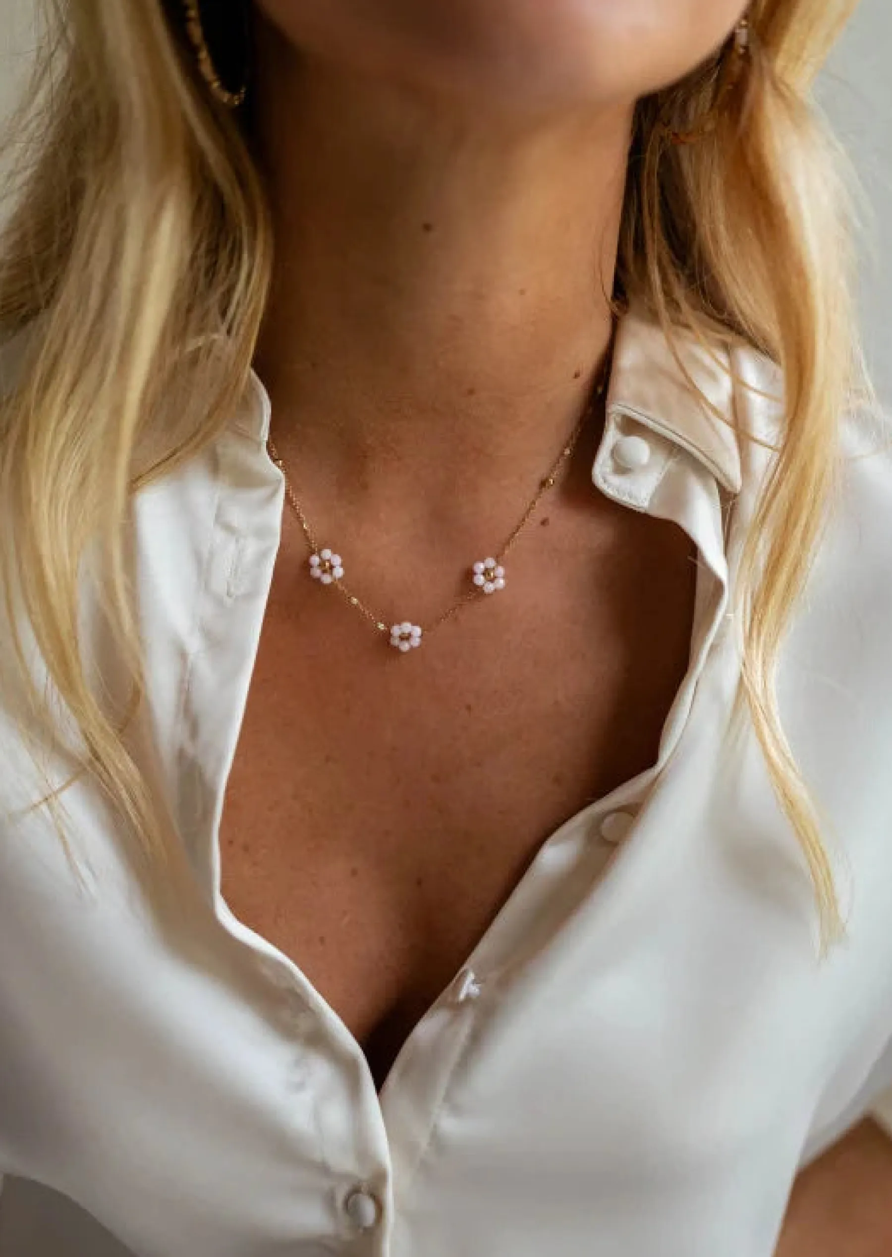 Colliers-EASY-CLOTHES Collier Flowi rose et doré | Collier fleurs | Prêt-à-porter en ligne l Easy Clothes Rose clair et doré