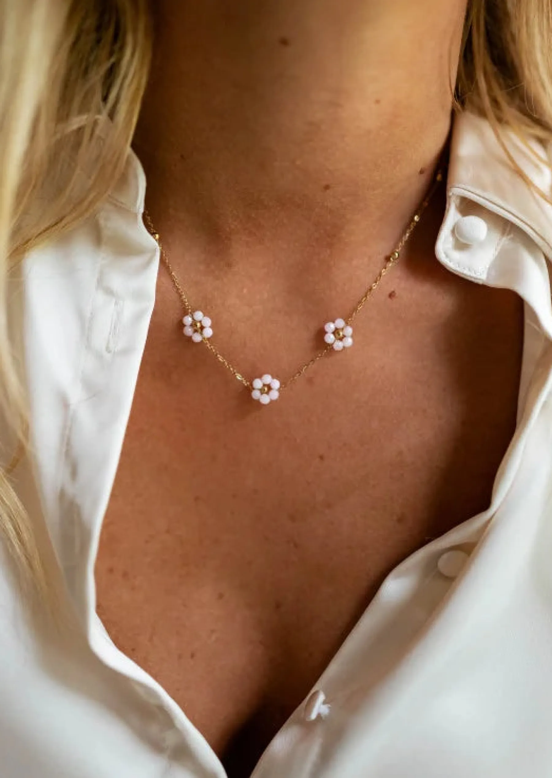 Colliers-EASY-CLOTHES Collier Flowi rose et doré | Collier fleurs | Prêt-à-porter en ligne l Easy Clothes Rose clair et doré