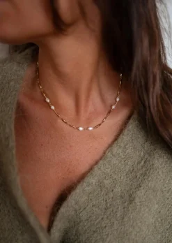 Colliers-EASY-CLOTHES Collier Kygo Doré - Acier Inoxydable - Perles BlanchesEasy Clothes Doré