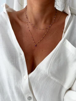 Colliers-EASY-CLOTHES Collier Luam - mauve et doréEasy Clothes Mauve et doré