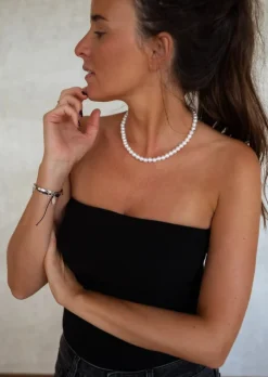 Colliers-EASY-CLOTHES Collier Perla - Perles Ocres - Ajustable - Acier InoxydableEasy Clothes