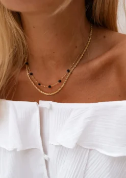 Colliers-EASY-CLOTHES Collier Pruda - Doré & Noir - Ajustable - Acier InoxydableEasy Clothes Doré et noir