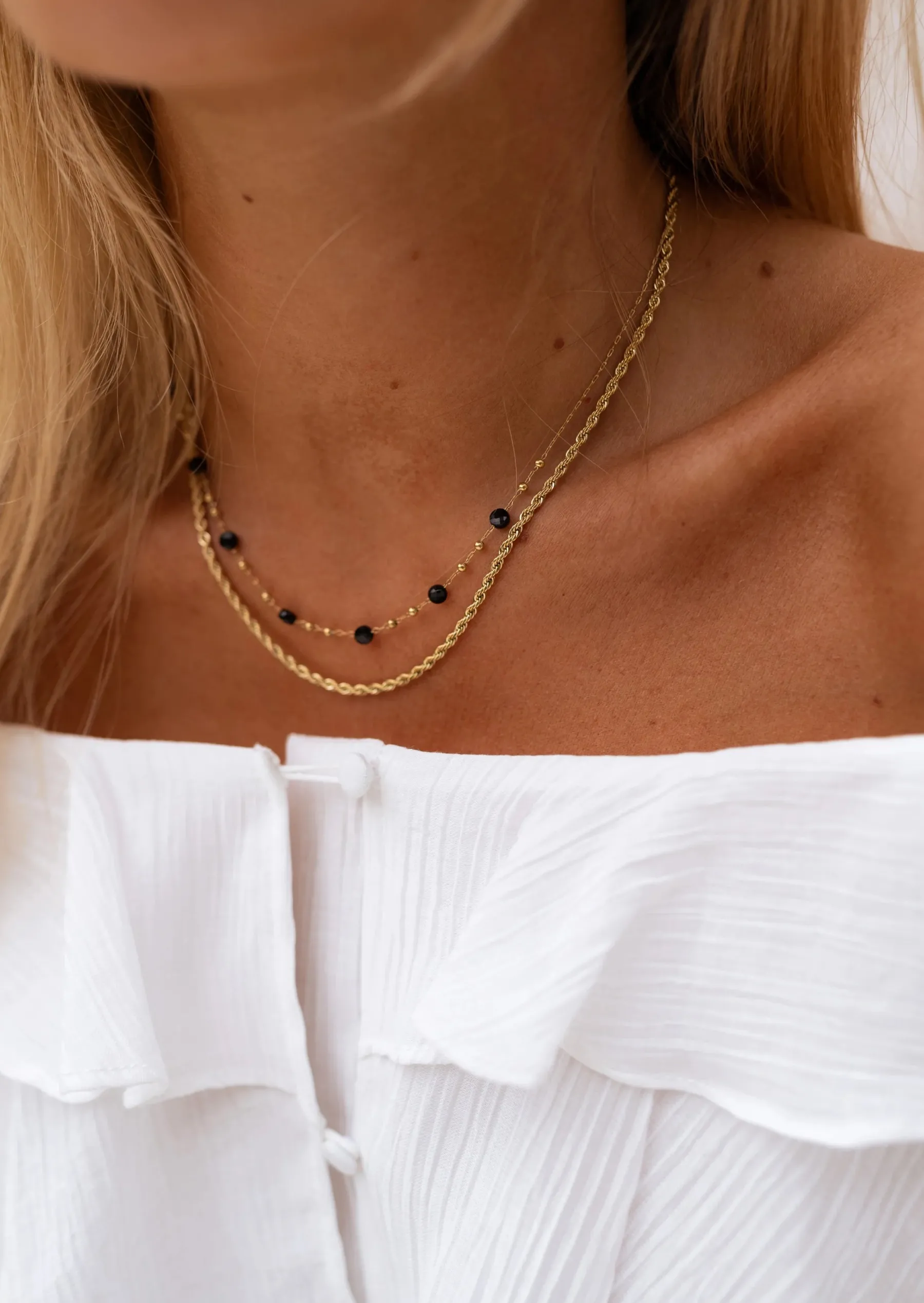 Colliers-EASY-CLOTHES Collier Pruda - Doré & Noir - Ajustable - Acier InoxydableEasy Clothes Doré et noir