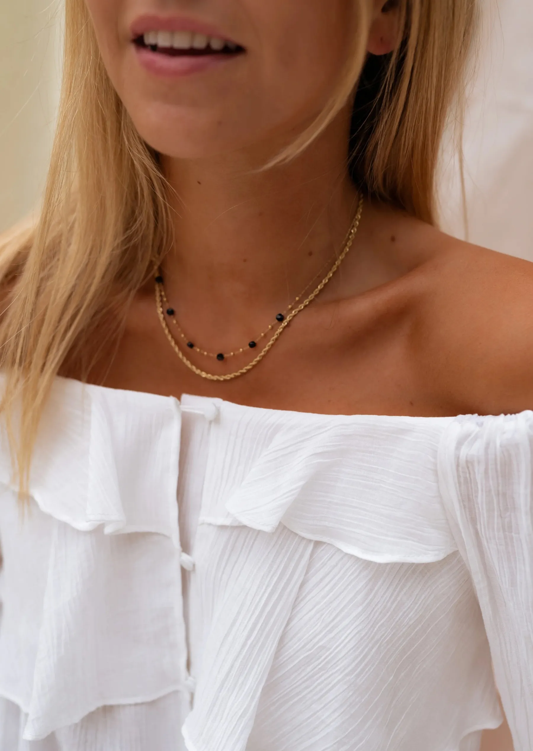 Colliers-EASY-CLOTHES Collier Pruda - Doré & Noir - Ajustable - Acier InoxydableEasy Clothes Doré et noir