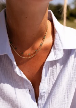 Colliers-EASY-CLOTHES Collier Pruda doré et vert | Collier double-rangs | Prêt-à-porter en ligne | Easy Clothes Doré et vert
