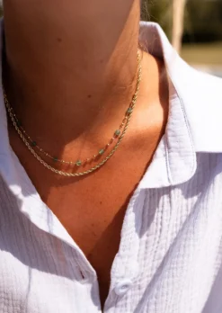 Colliers-EASY-CLOTHES Collier Pruda doré et vert | Collier double-rangs | Prêt-à-porter en ligne | Easy Clothes Doré et vert       
