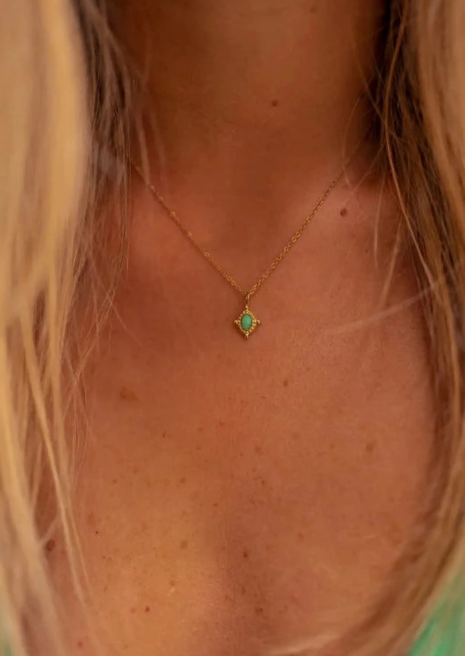 Colliers-EASY-CLOTHES Collier Tira - Doré - Perle Verte - Acier InoxydableEasy Clothes Doré