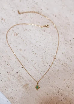 Colliers-EASY-CLOTHES Collier Tira - Doré - Perle Verte - Acier InoxydableEasy Clothes Doré