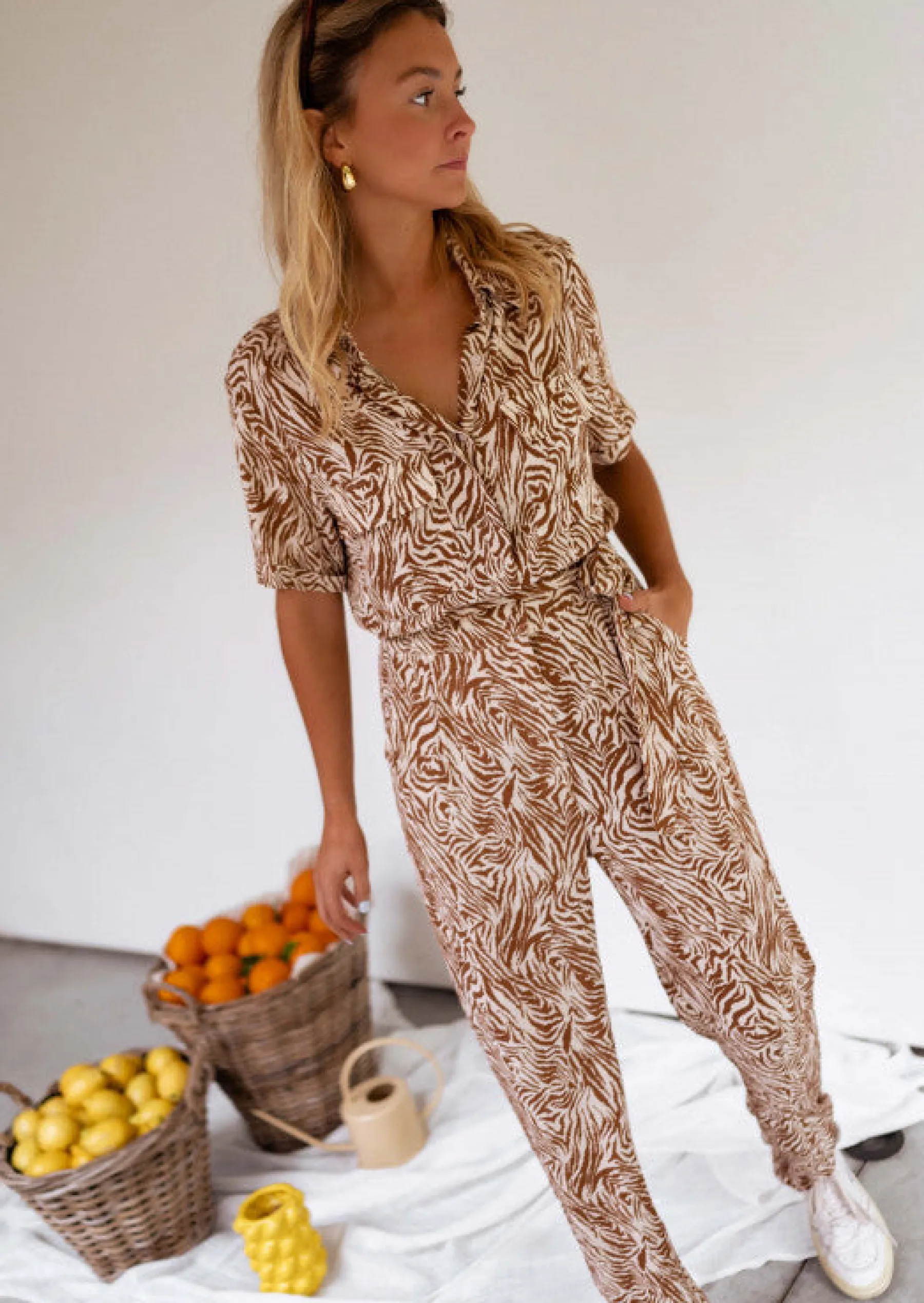 Combinaisons-EASY-CLOTHES Combinaison Gabina zébrée brune et beige | Combinaison à motifs | Prêt-à-porter en ligne | Easy Clothes Brune et beige