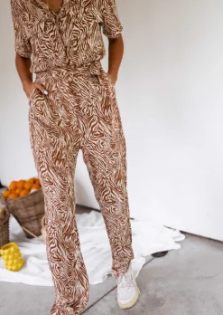 Combinaisons-EASY-CLOTHES Combinaison Gabina zébrée brune et beige | Combinaison à motifs | Prêt-à-porter en ligne | Easy Clothes Brune et beige