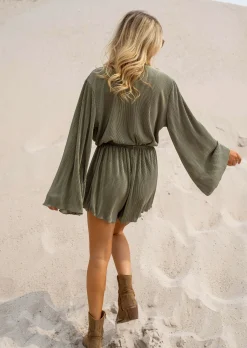 Combinaisons-EASY-CLOTHES Combinaison Short - Camille - Kaki - Fluide - Made In ItalyEasy Clothes Kaki       