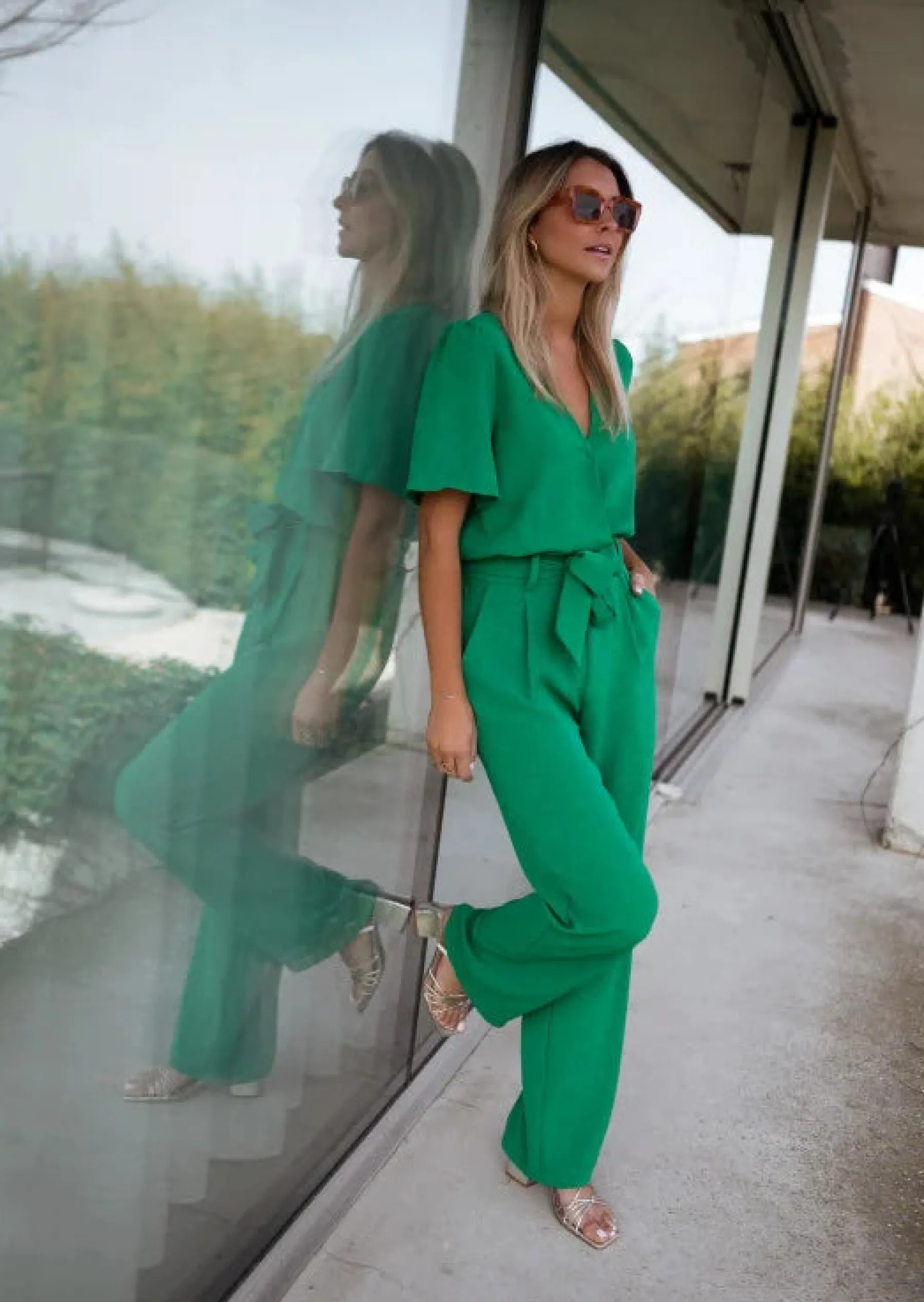 Combinaisons-EASY-CLOTHES Combinaison Stan verte | Combinaison manches courtes | Prêt-à-porter en ligne | Easy Clothes Verte