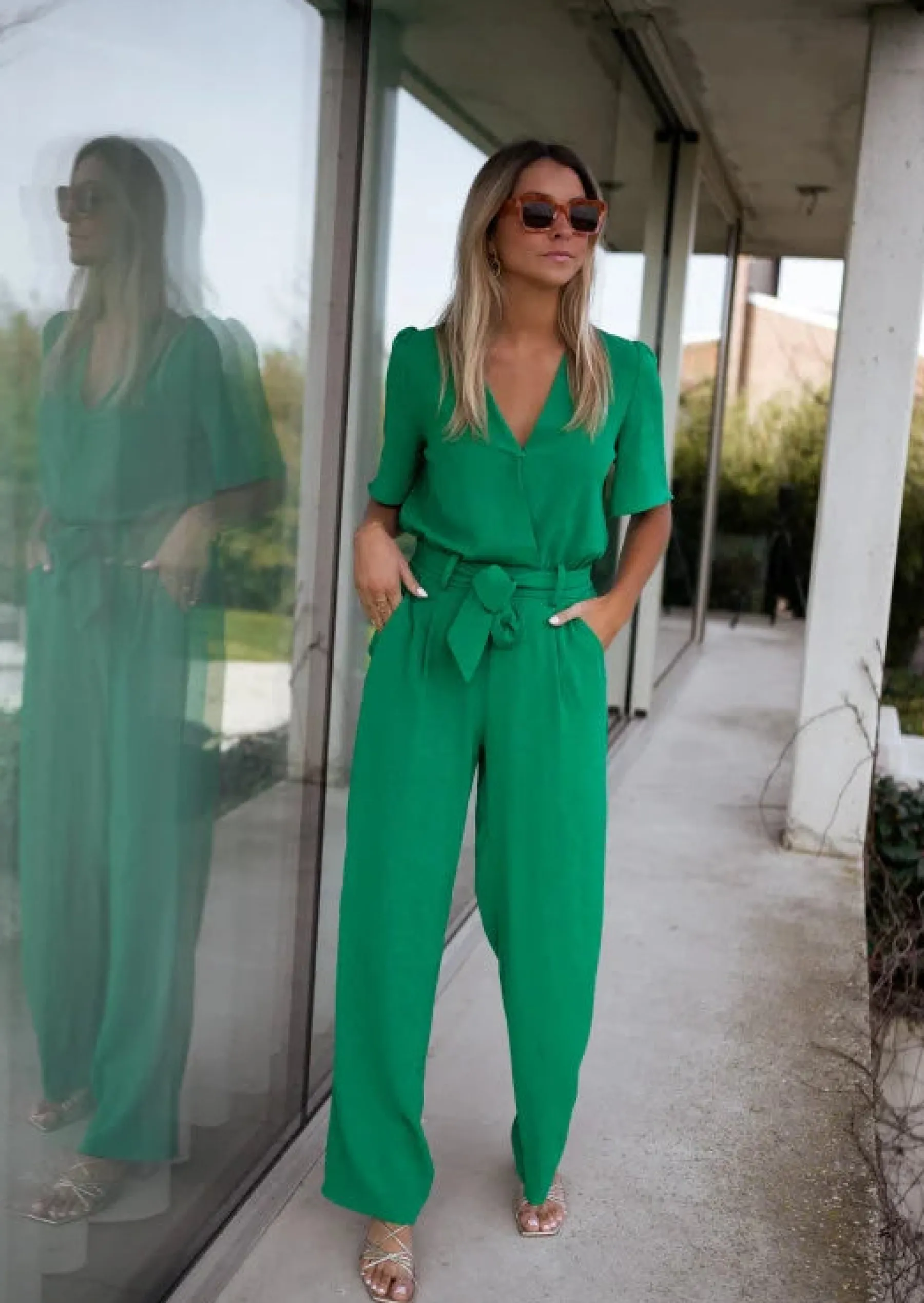 Combinaisons-EASY-CLOTHES Combinaison Stan verte | Combinaison manches courtes | Prêt-à-porter en ligne | Easy Clothes Verte