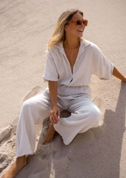 Combinaisons-EASY-CLOTHES Combinaison Toma - Gaze de Coton Beige - Made In ItalyEasy Clothes Beige       